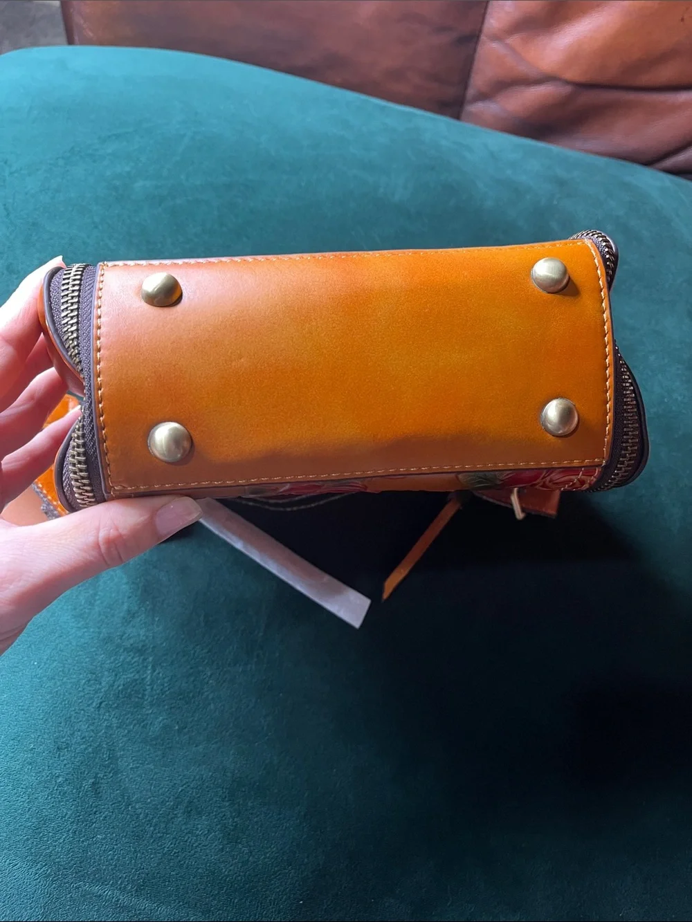 Orange Floral Embossed Leather Crossbody Bag - Women's Shoulder Bag